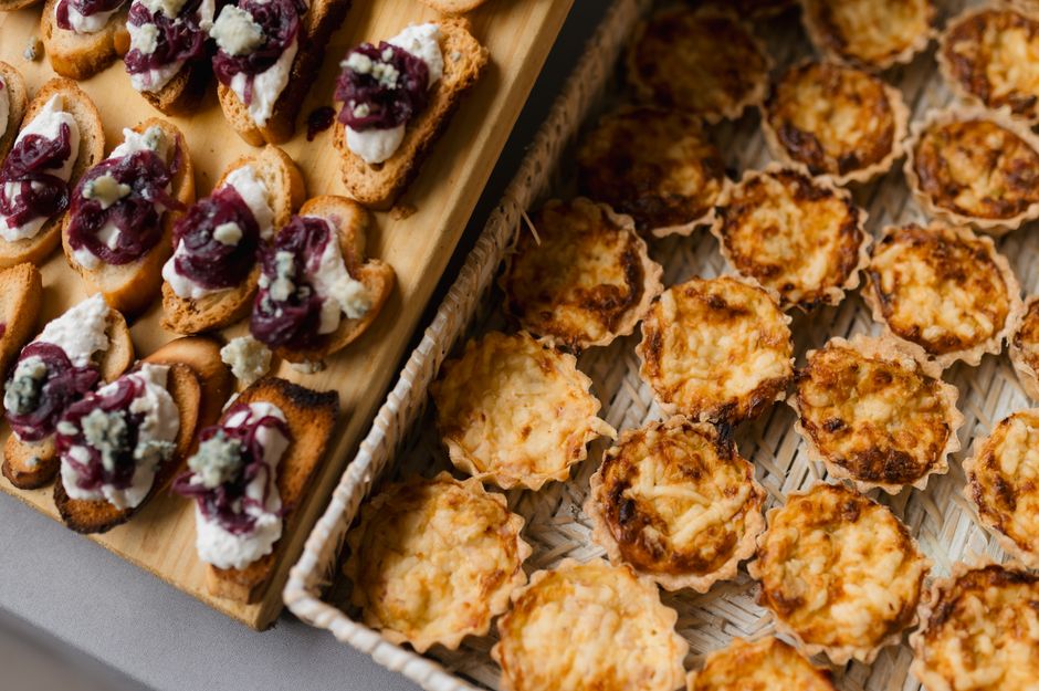 Exquisite appetizers prepared for wedding catering